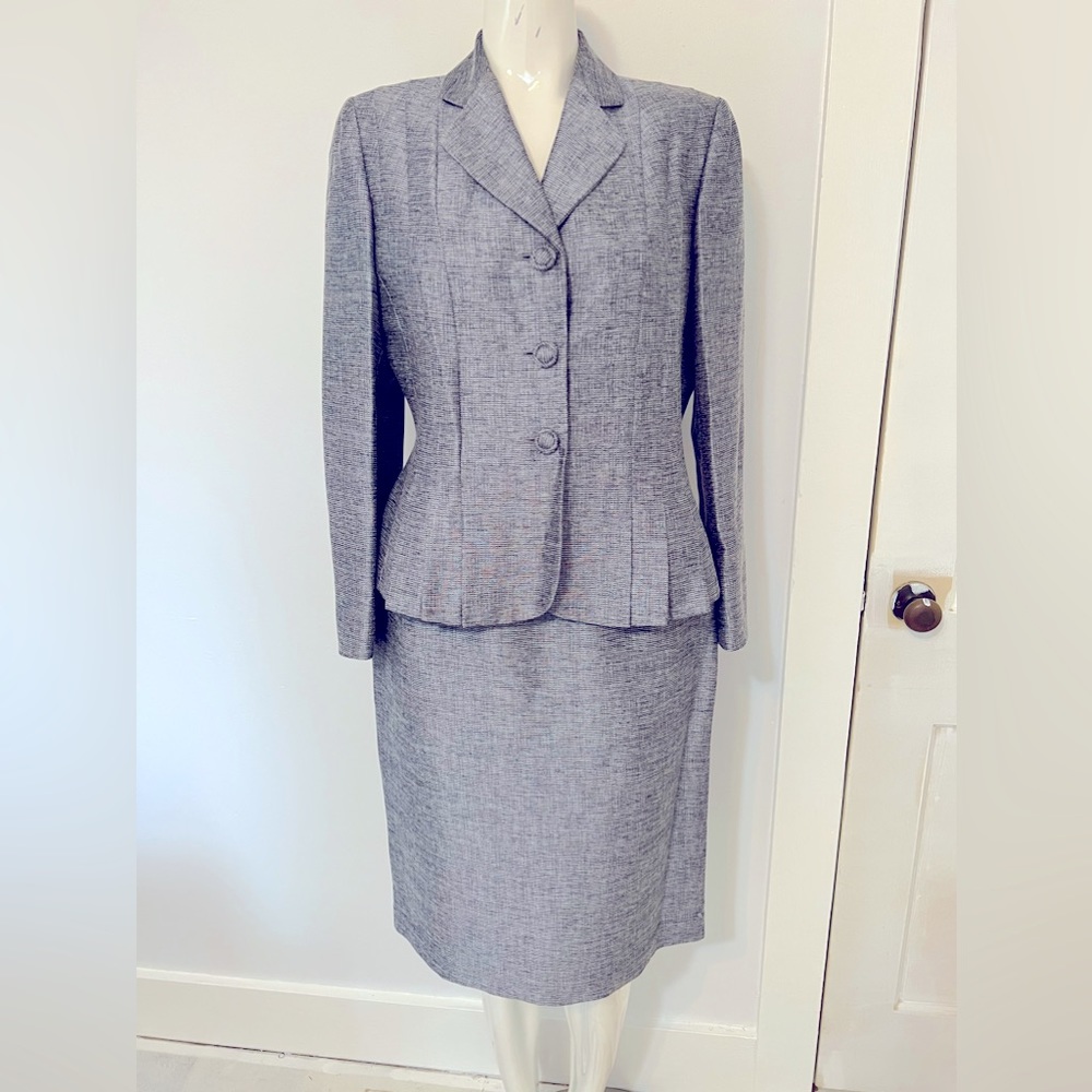 Le Petite Gray Long Sleeve Skirt Suit